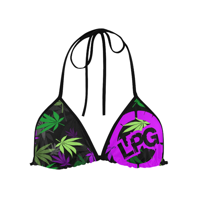 Halter Strapped Leaf Print Bikini Top